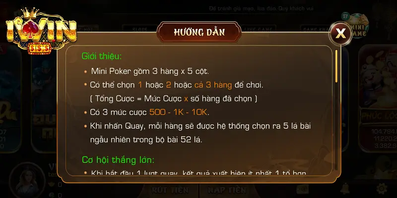 Luật chơi Mini Poker tại iwin